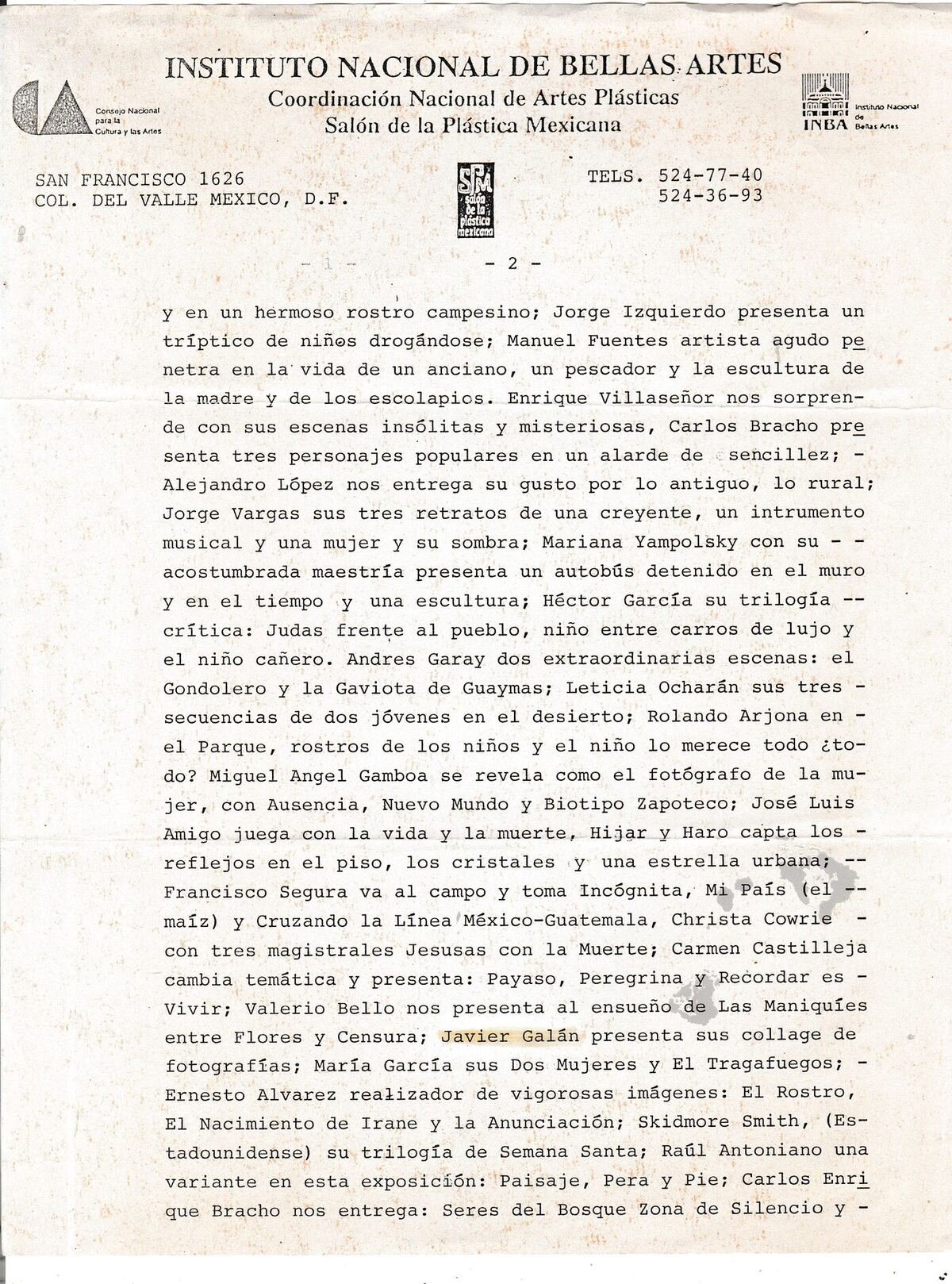 1993 — INBA Foto Septiembre (letter p.2, Javier Galán named)