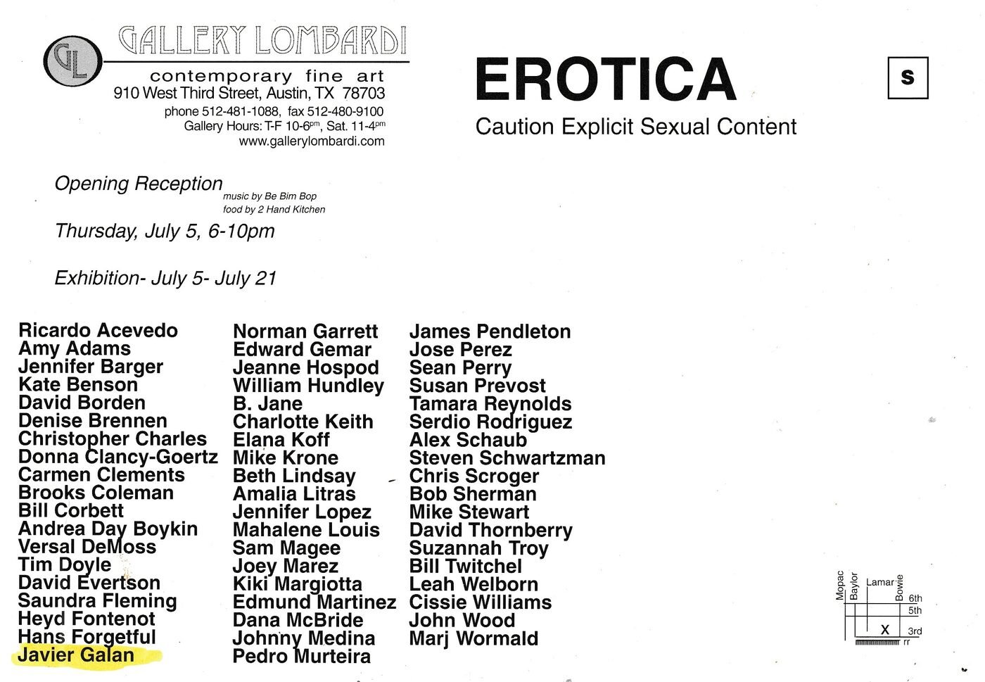 1997 — Gallery Lombardi: Erotica (roster, Javier Galán)