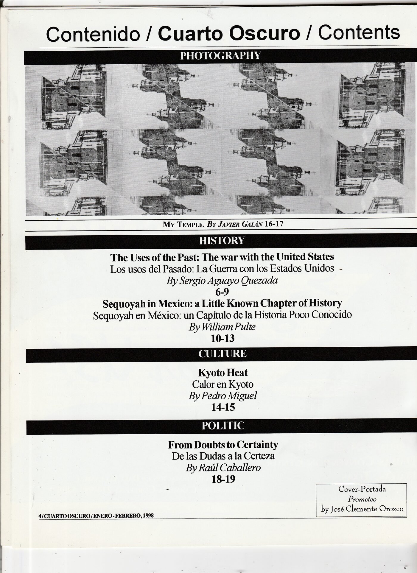 1998 — Cuarto Oscuro contents (My Temple by Javier Galán)