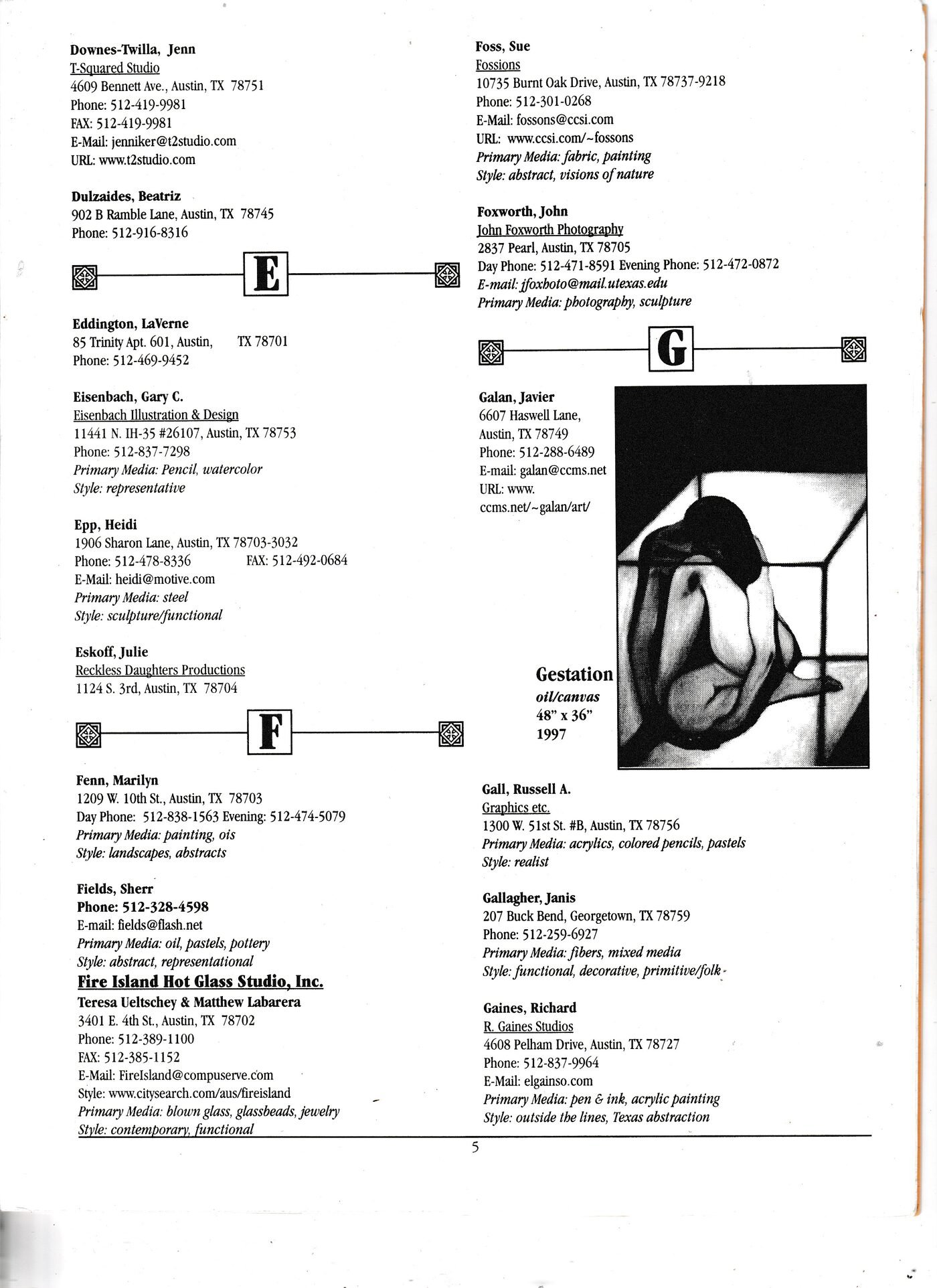 1999–2000 — AVAA directory entry: Gestation